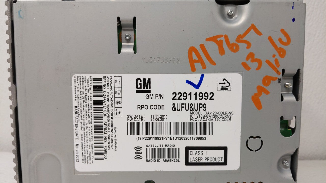 2013-2013 Chevrolet Malibu Am Fm Cd Player Radio Receiver - Oemusedautoparts1.com