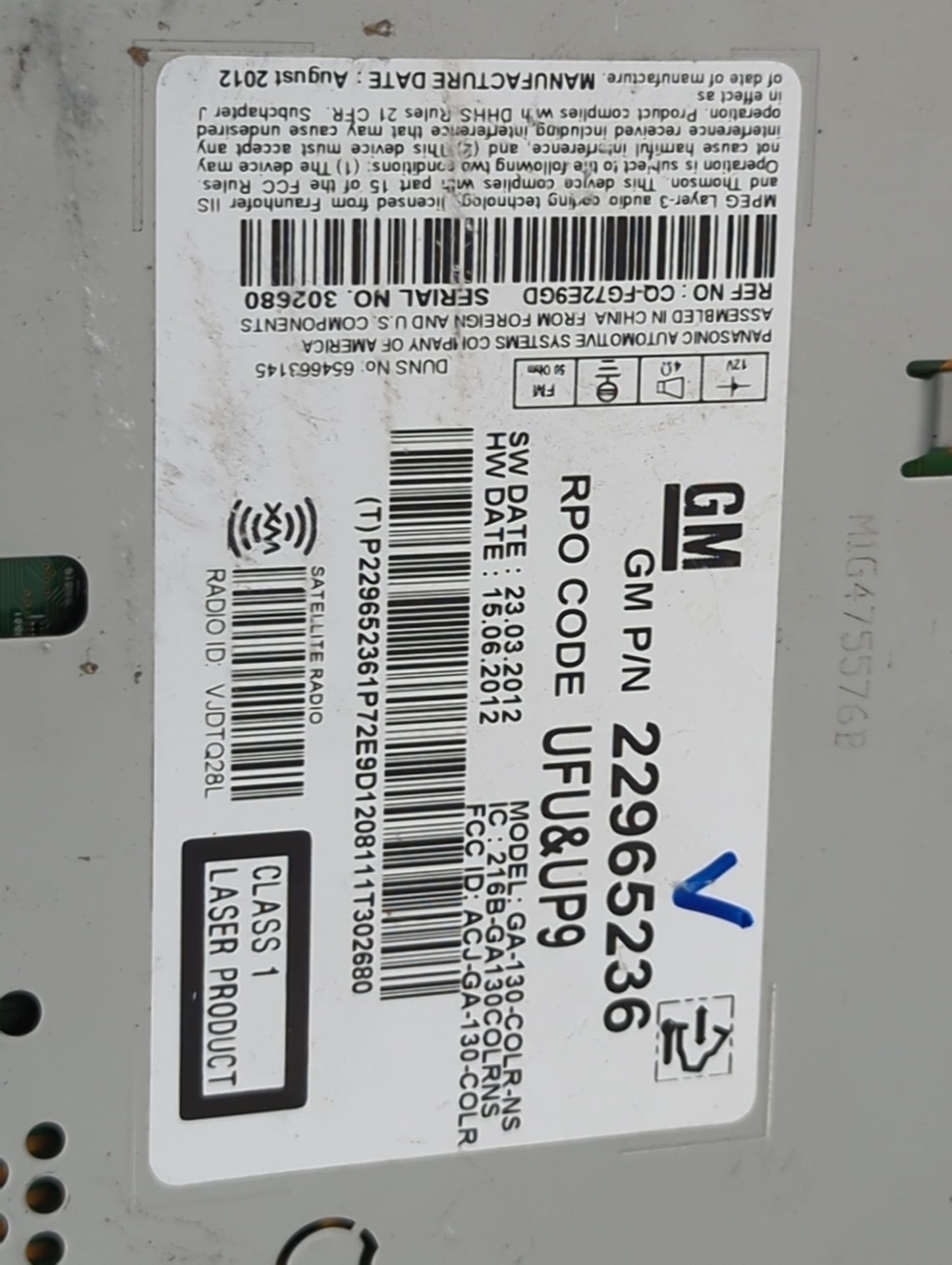 2013 Chevrolet Malibu Radio AM FM Cd Player Receiver Replacement P/N:22965236 CQ-FG72E9GD, GA-130-COLR-NS, 216B-GA130COLRNS 