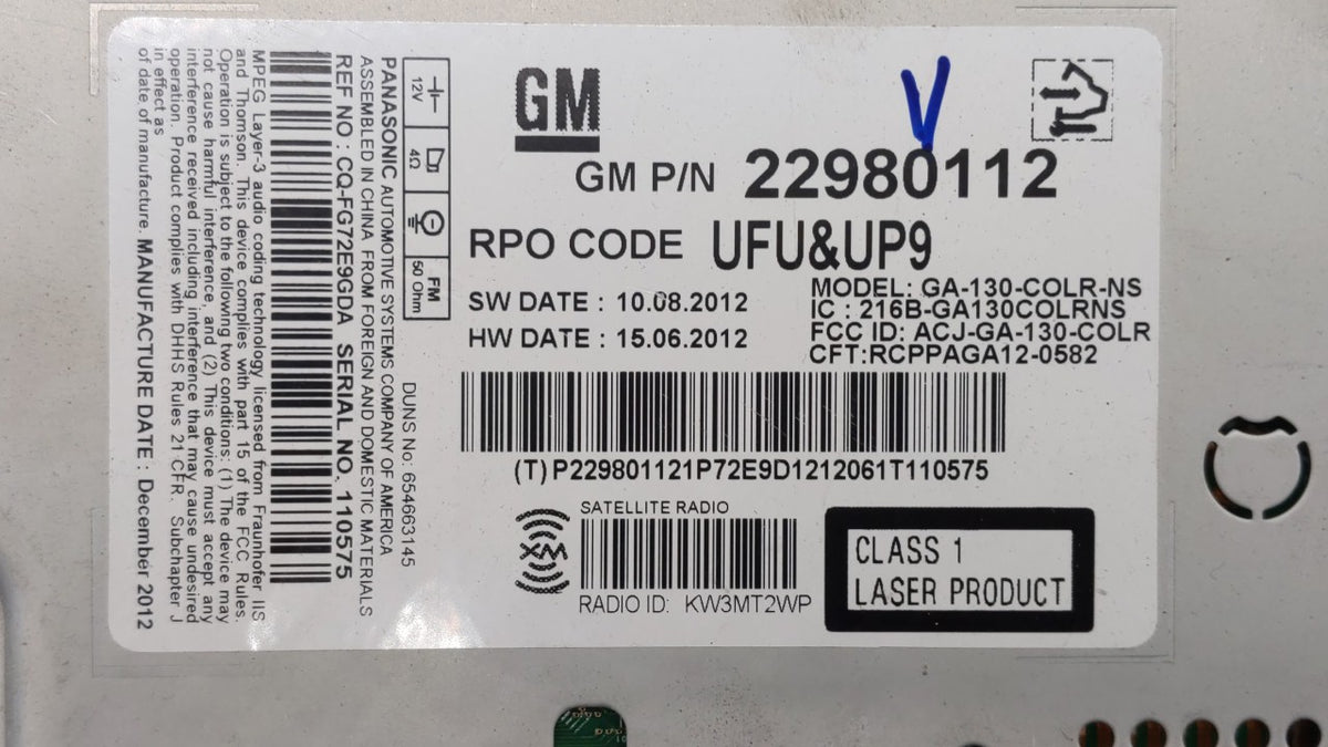 2013-2013 Chevrolet Malibu Am Fm Cd Player Radio Receiver 195885 - Oemusedautoparts1.com
