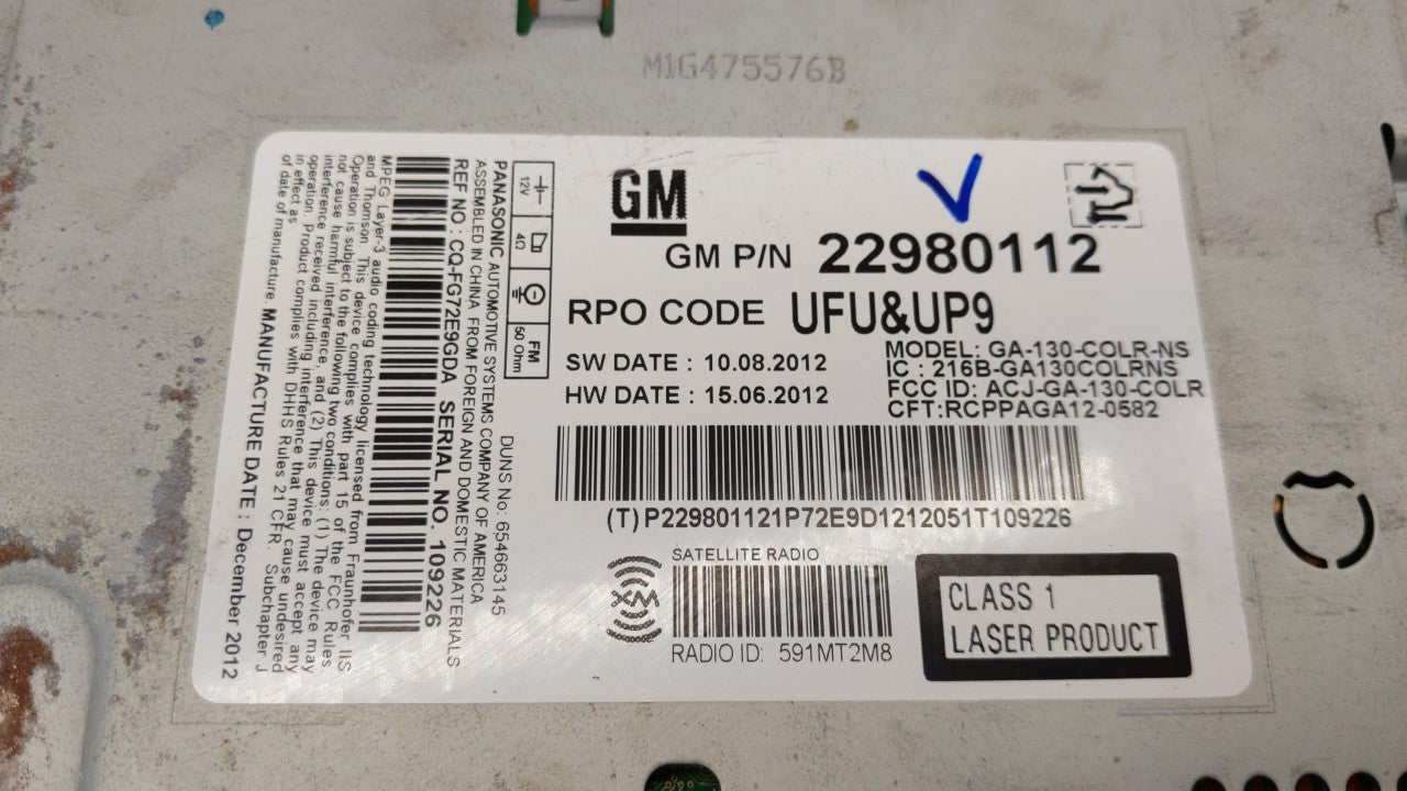 2013-2013 Chevrolet Malibu Am Fm Cd Player Radio Receiver - Oemusedautoparts1.com