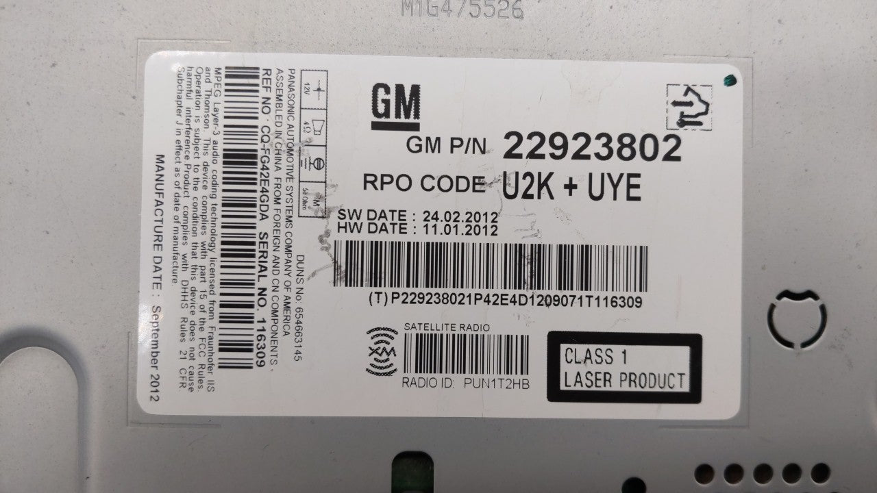 2013-2013 Chevrolet Malibu Am Fm Cd Player Radio Receiver - Oemusedautoparts1.com