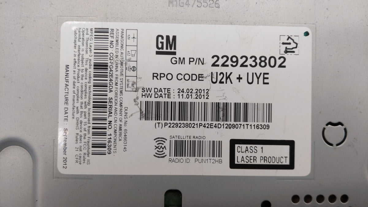 2013-2013 Chevrolet Malibu Am Fm Cd Player Radio Receiver 278600 - Oemusedautoparts1.com