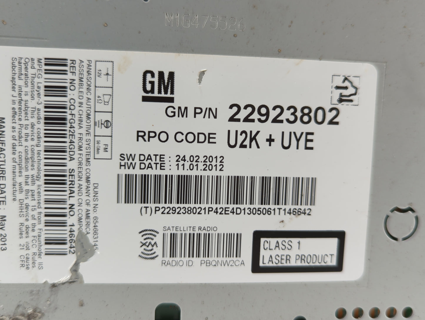 2013-2013 Chevrolet Malibu Am Fm Cd Player Radio Receiver - Oemusedautoparts1.com
