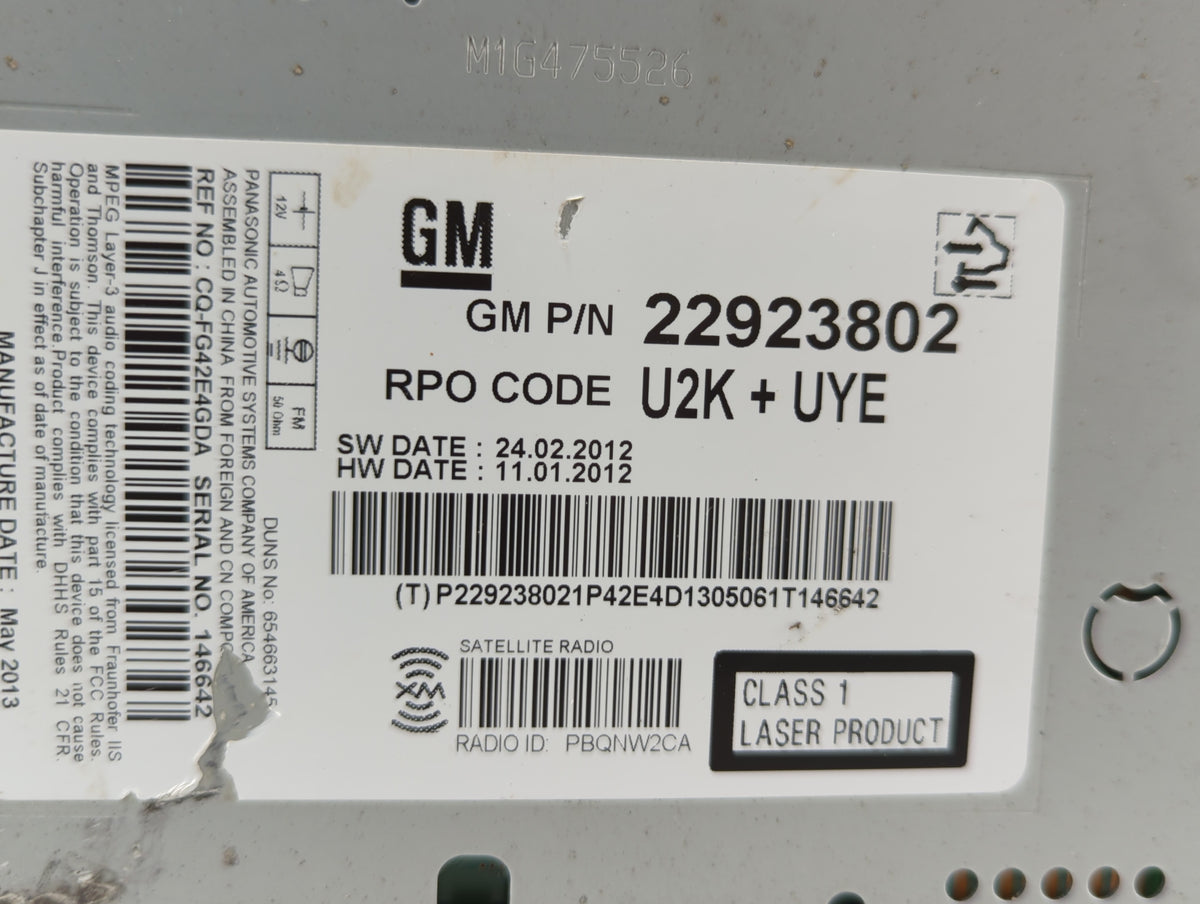2013-2013 Chevrolet Malibu Am Fm Cd Player Radio Receiver 387545 - Oemusedautoparts1.com