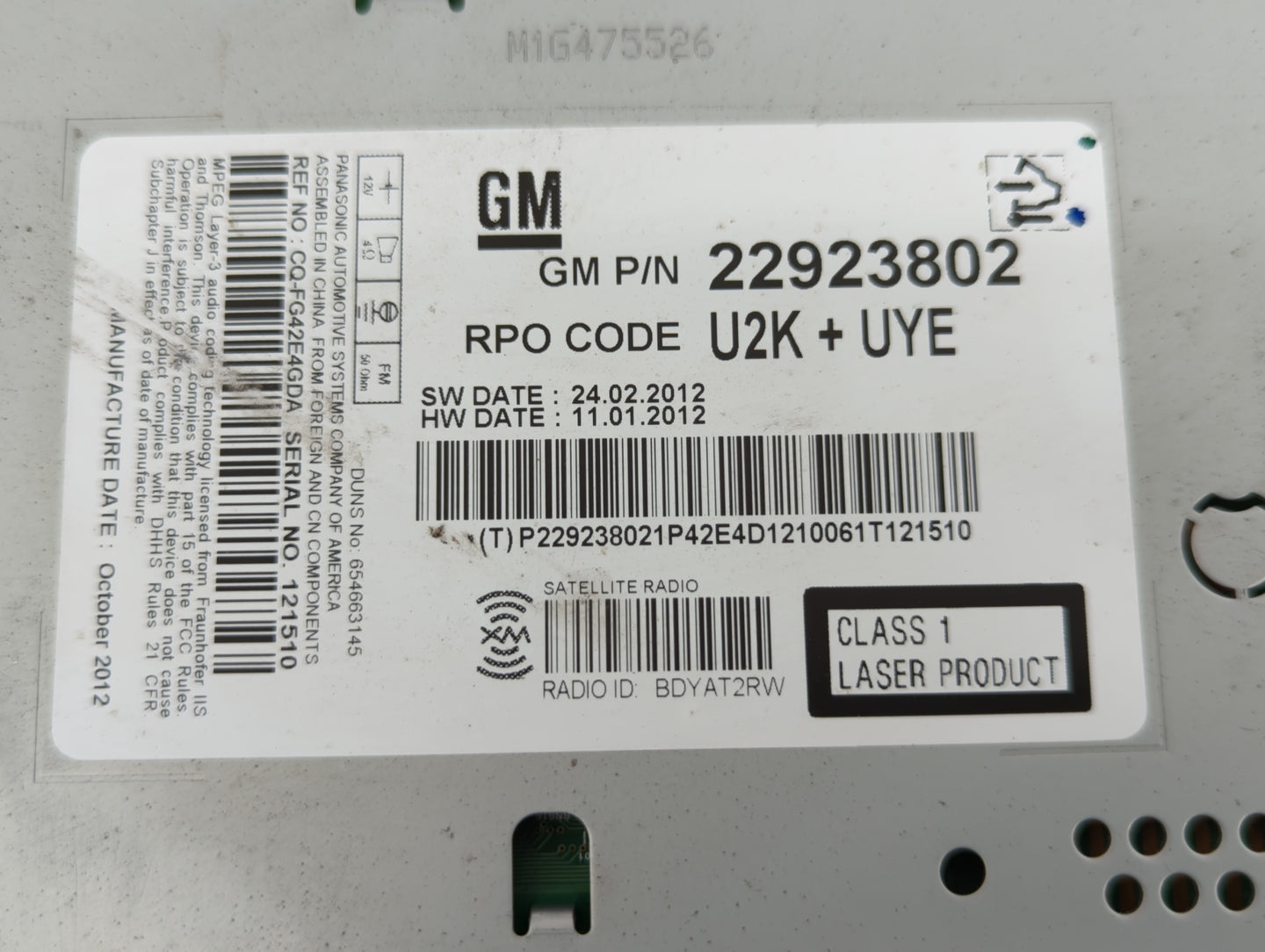 2013 Chevrolet Malibu Radio AM FM Cd Player Receiver Replacement P/N:22880998 22923802 Fits OEM Used Auto Parts - Oemusedaut