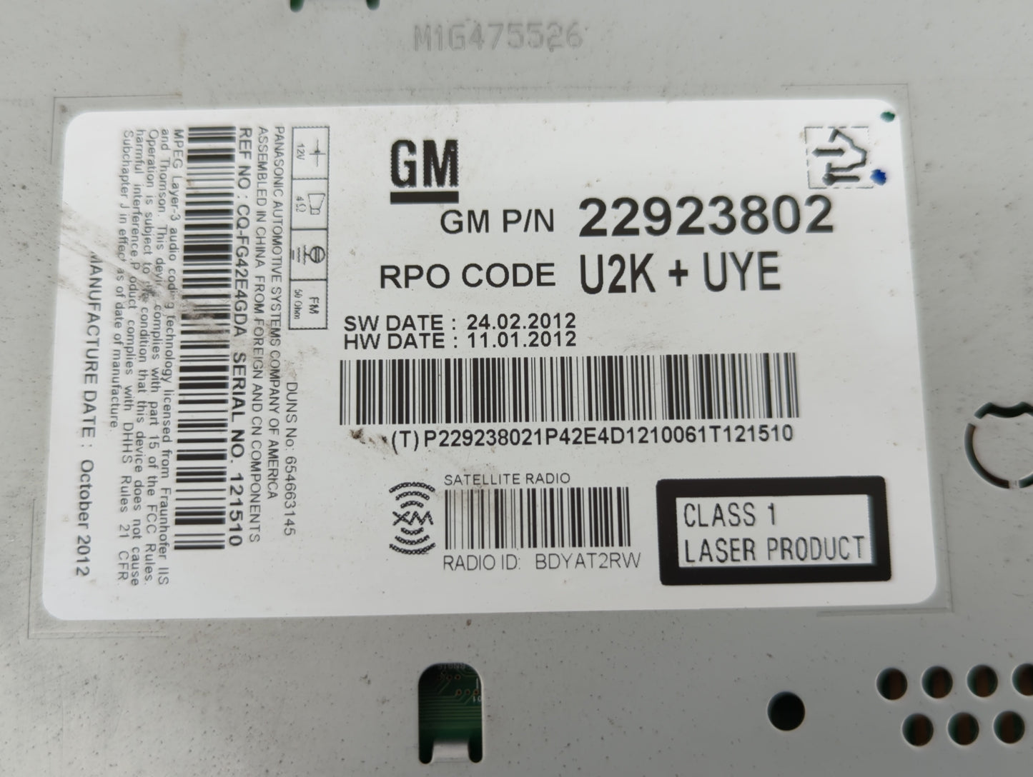 2013 Chevrolet Malibu Radio AM FM Cd Player Receiver Replacement P/N:22880998 22923802 Fits OEM Used Auto Parts - Oemusedaut