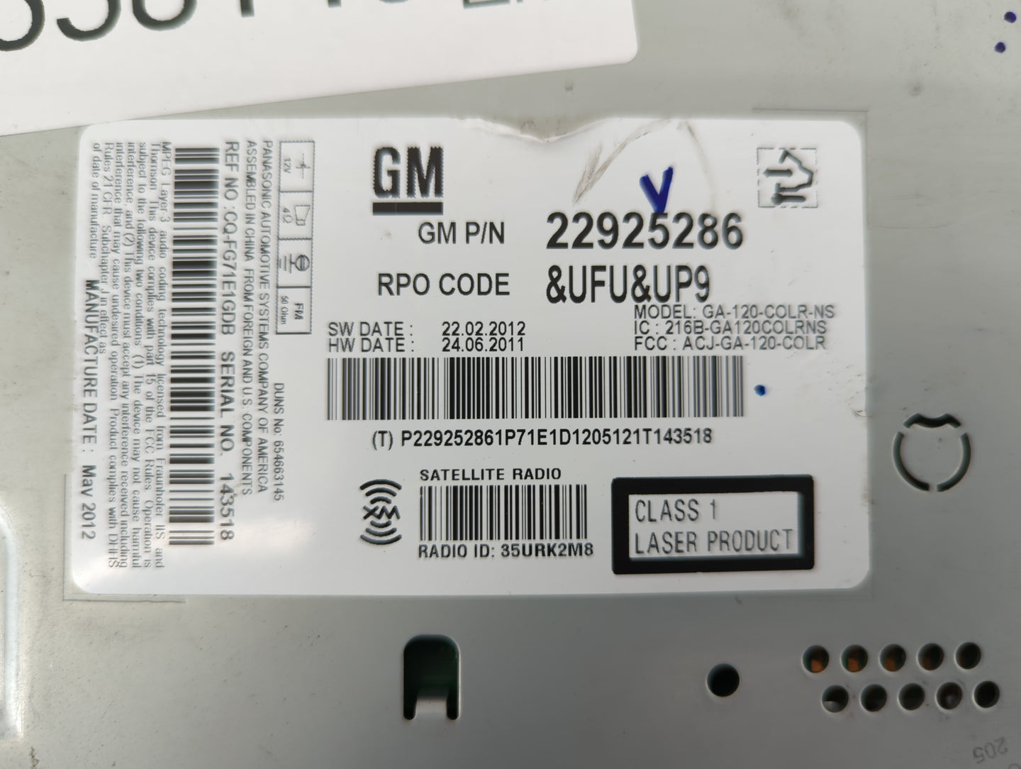 2013 Chevrolet Malibu Radio AM FM Cd Player Receiver Replacement P/N:22911992 22925286, 23140543 Fits OEM Used Auto Parts - 