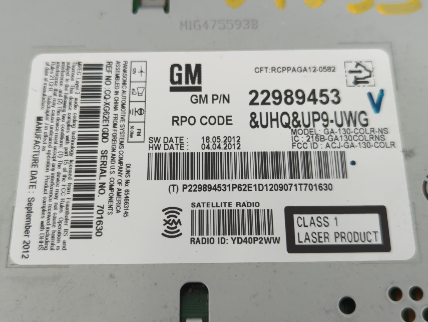 2013 Chevrolet Malibu Radio AM FM Cd Player Receiver Replacement P/N:22989453 Fits OEM Used Auto Parts - Oemusedautoparts1.c