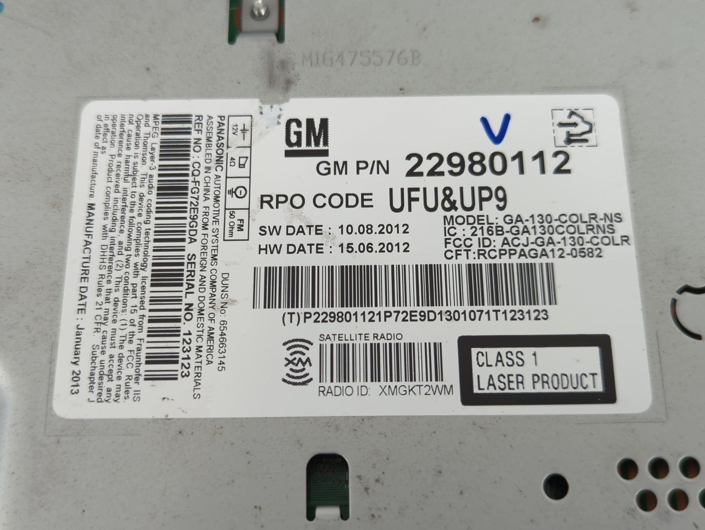 2013 Chevrolet Malibu Radio AM FM Cd Player Receiver Replacement P/N:22980112 GA-130-COLR-NS, CQ-FG72E9GDA, ACJ-GA-130-COLR 