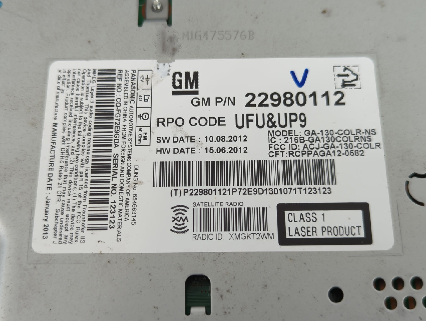 2013 Chevrolet Malibu Radio AM FM Cd Player Receiver Replacement P/N:22980112 GA-130-COLR-NS, CQ-FG72E9GDA, ACJ-GA-130-COLR 