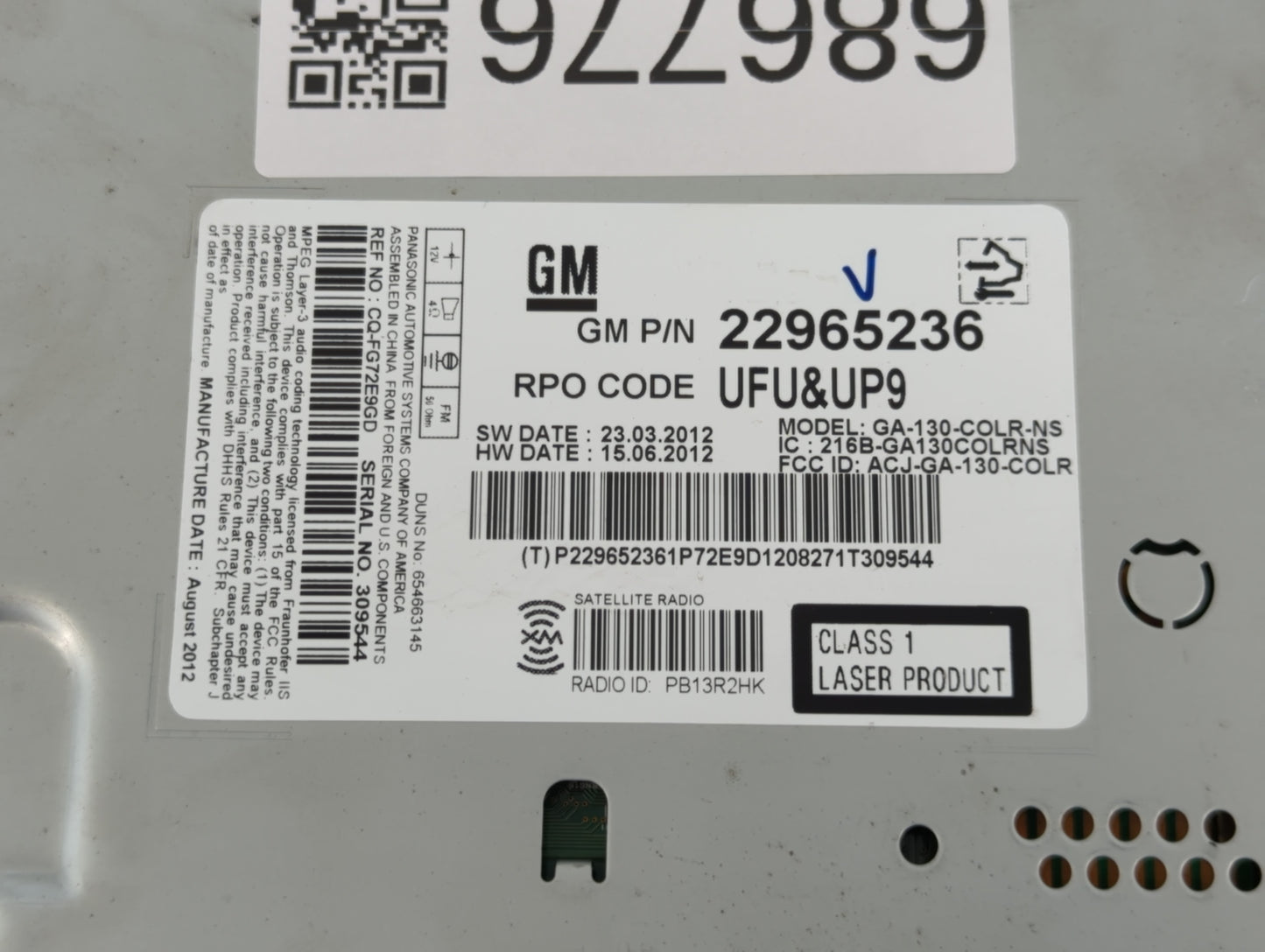 2013 Chevrolet Malibu Radio AM FM Cd Player Receiver Replacement P/N:22965236 Fits OEM Used Auto Parts - Oemusedautoparts1.c