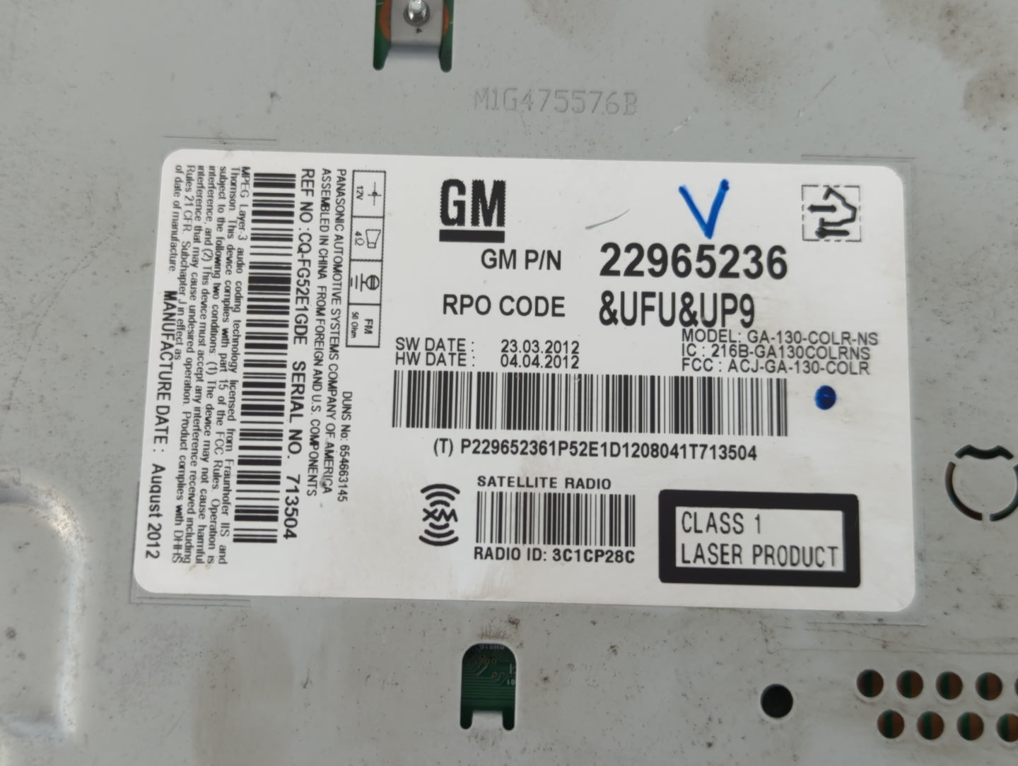 2013 Chevrolet Malibu Radio AM FM Cd Player Receiver Replacement P/N:22965236 Fits OEM Used Auto Parts - Oemusedautoparts1.c