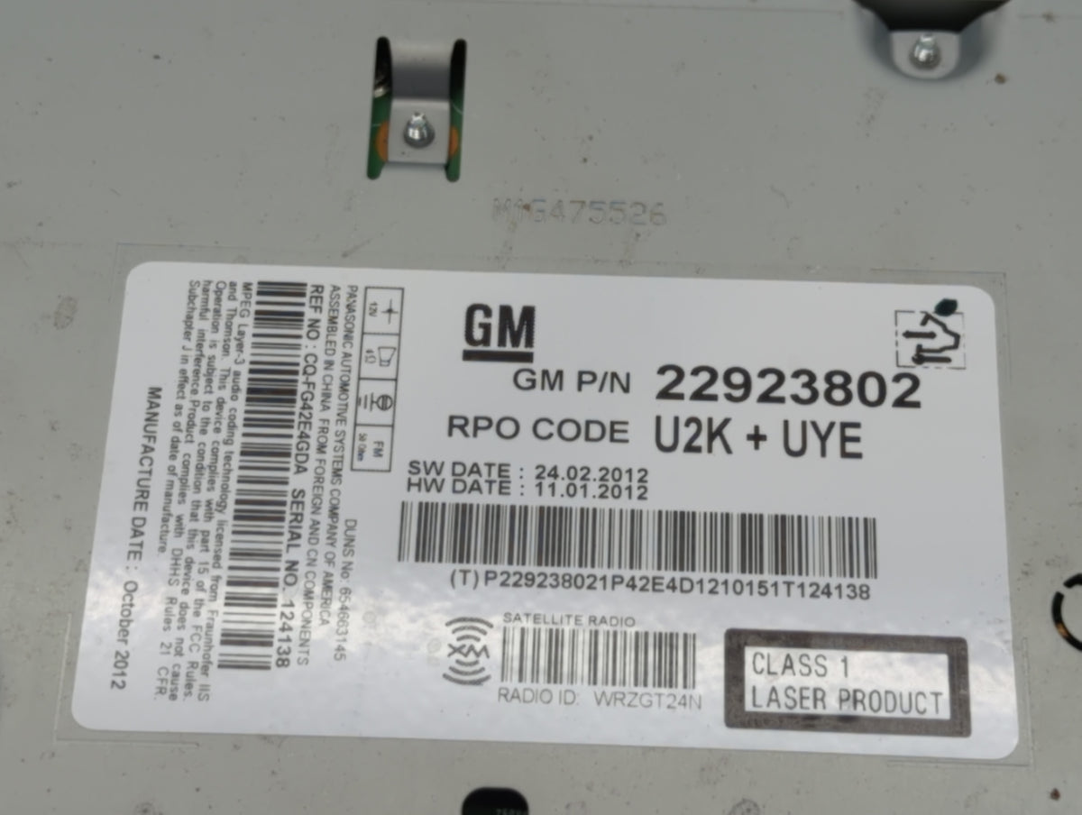 2013-2013 Chevrolet Malibu Am Fm Cd Player Radio Receiver 726279 - Oemusedautoparts1.com