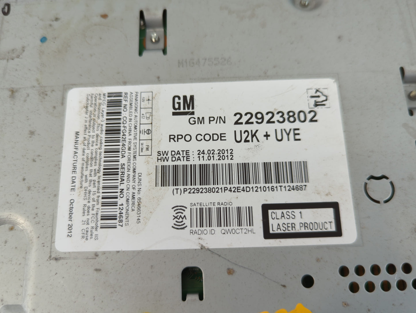 2013 Chevrolet Malibu Radio AM FM Cd Player Receiver Replacement P/N:22923802 Fits OEM Used Auto Parts - Oemusedautoparts1.c