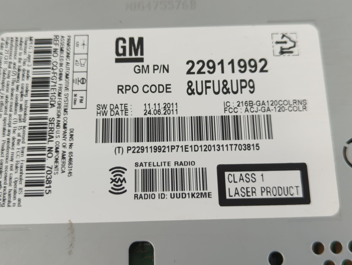 2013 Chevrolet Malibu Radio AM FM Cd Player Receiver Replacement P/N:22911992 Fits OEM Used Auto Parts - Oemusedautoparts1.c