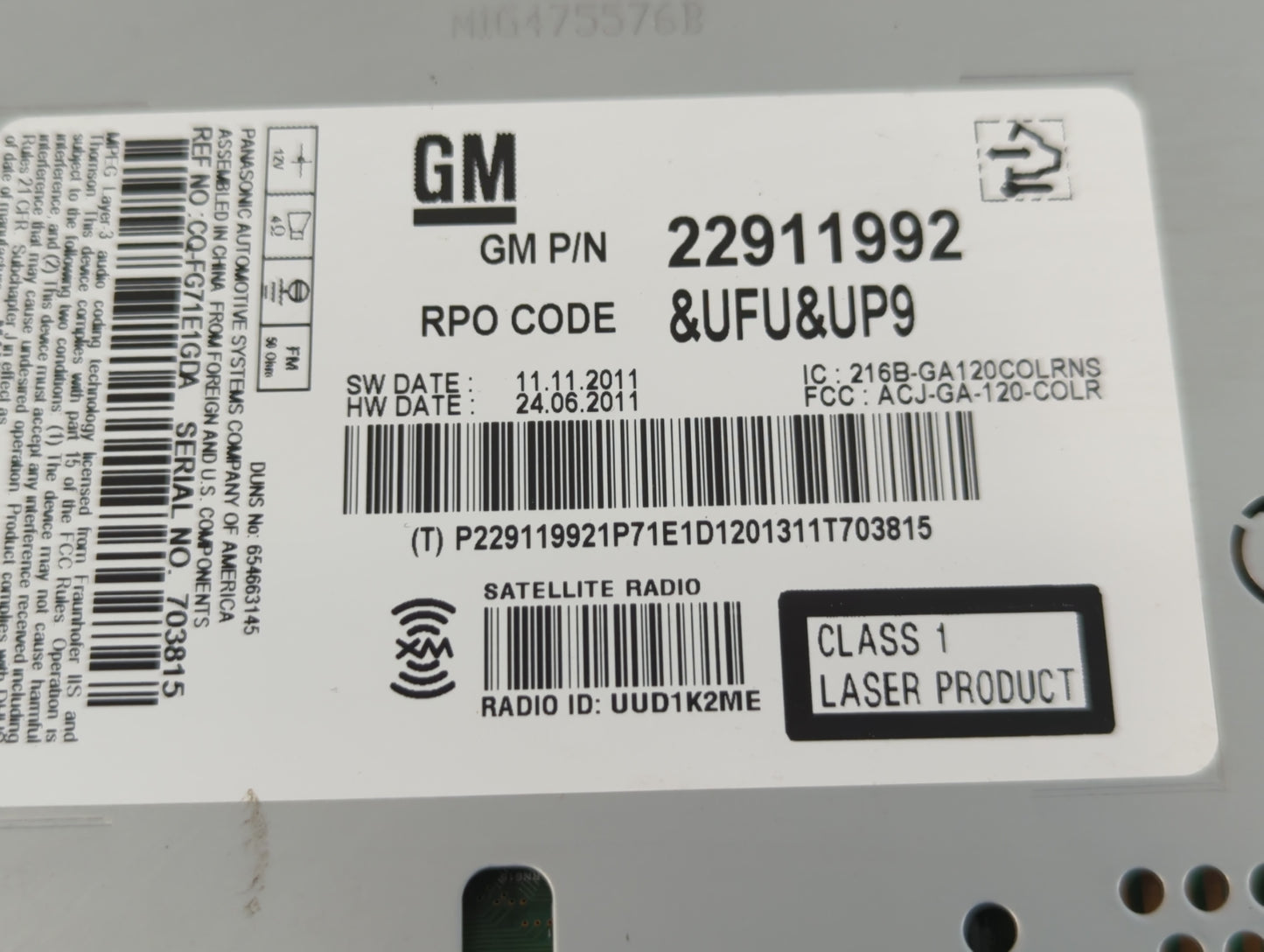 2013 Chevrolet Malibu Radio AM FM Cd Player Receiver Replacement P/N:22911992 Fits OEM Used Auto Parts - Oemusedautoparts1.c