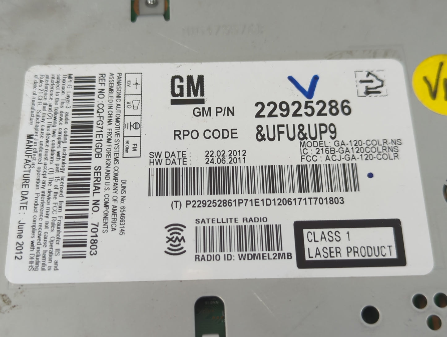 2013 Chevrolet Malibu Radio AM FM Cd Player Receiver Replacement P/N:22925286 Fits OEM Used Auto Parts - Oemusedautoparts1.c