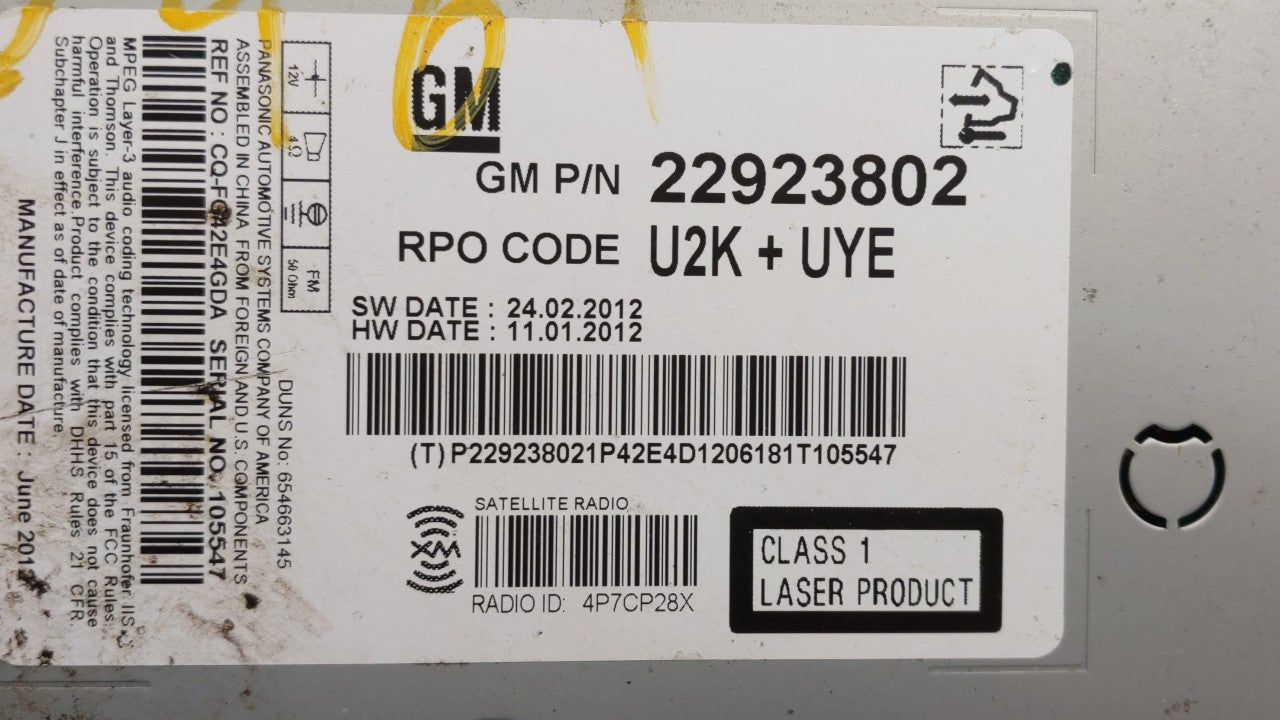 2013 Chevrolet Malibu Radio AM FM Cd Player Receiver Replacement P/N:22880998 22923802 Fits OEM Used Auto Parts - Oemusedaut