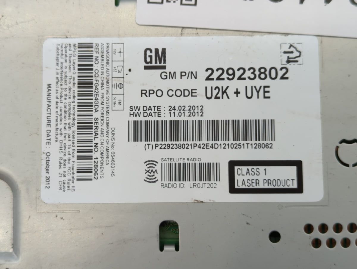 2013-2013 Chevrolet Malibu Am Fm Cd Player Radio Receiver 341039 - Oemusedautoparts1.com