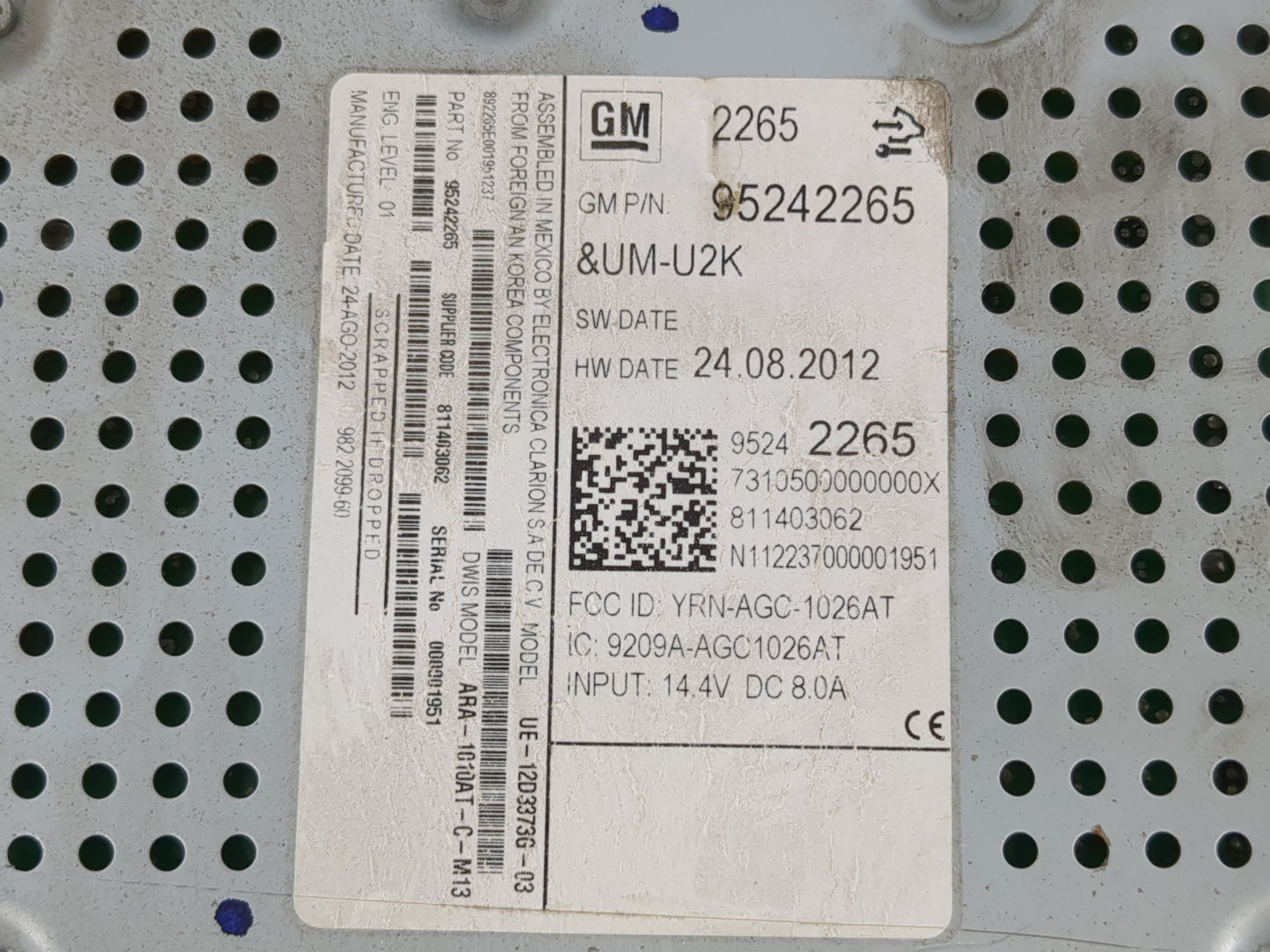 2013 Chevrolet Sonic Radio AM FM Cd Player Receiver Replacement P/N:95242265 95242290 Fits OEM Used Auto Parts - Oemusedauto