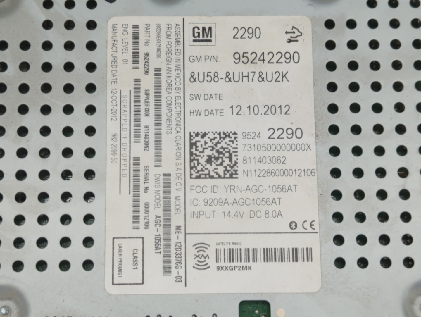 2013 Chevrolet Sonic Radio AM FM Cd Player Receiver Replacement P/N:95242290 Fits OEM Used Auto Parts - Oemusedautoparts1.co