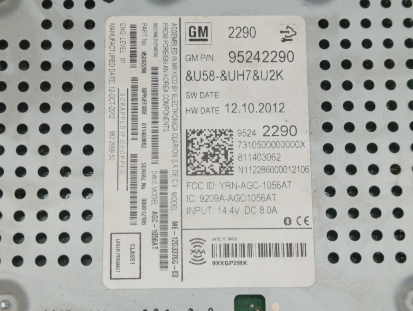2013 Chevrolet Sonic Radio AM FM Cd Player Receiver Replacement P/N:95242290 Fits OEM Used Auto Parts - Oemusedautoparts1.co