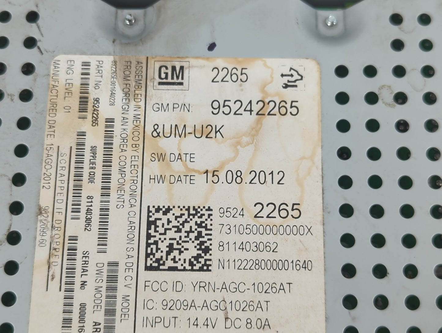 2013 Chevrolet Sonic Radio AM FM Cd Player Receiver Replacement P/N:95242265 Fits OEM Used Auto Parts - Oemusedautoparts1.co