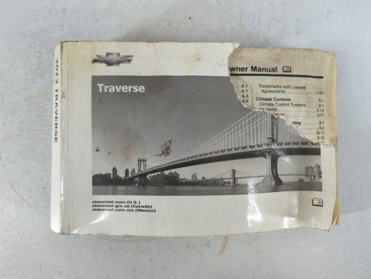 2013 Chevrolet Traverse Owners Manual Book Guide P/N:22744238 B OEM Used Auto Parts - Oemusedautoparts1.com