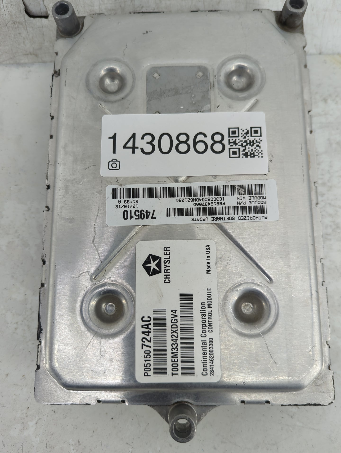 2013 Chrysler 200 PCM Engine Control Computer ECU ECM PCU OEM P/N:P05150724AC T00EM3342XDGV4, P68164370AD Fits OEM Used Auto