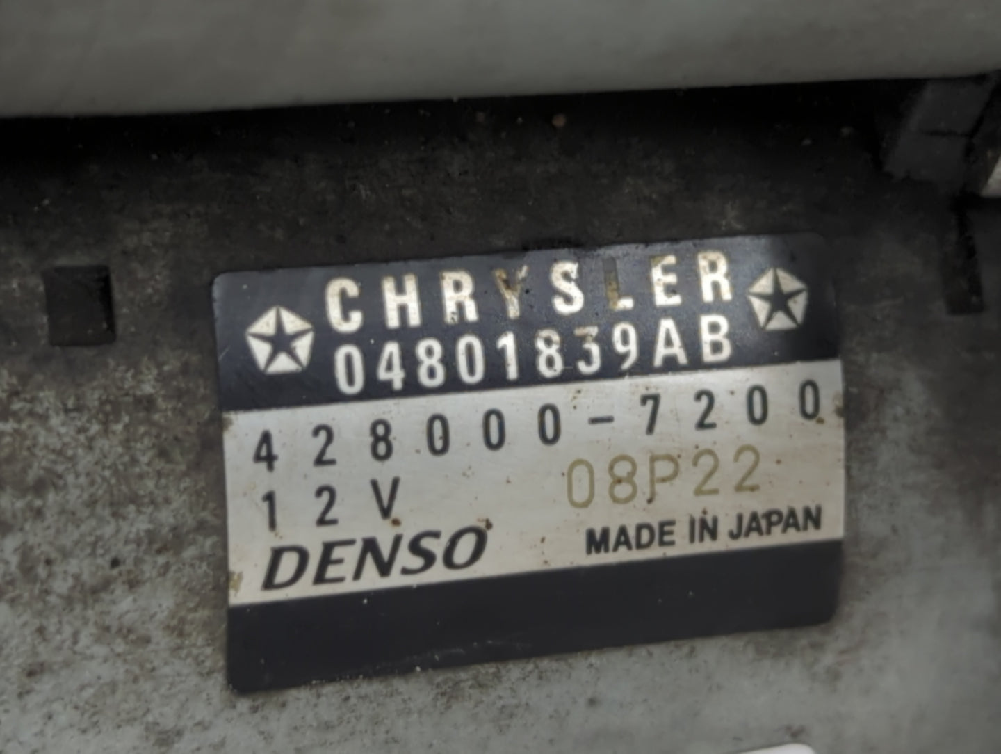 2011-2014 Chrysler 200 Car Starter Motor Solenoid OEM P/N:428000-7200 04801839AB Fits Fits 2011 2012 2013 2014 OEM Used Auto
