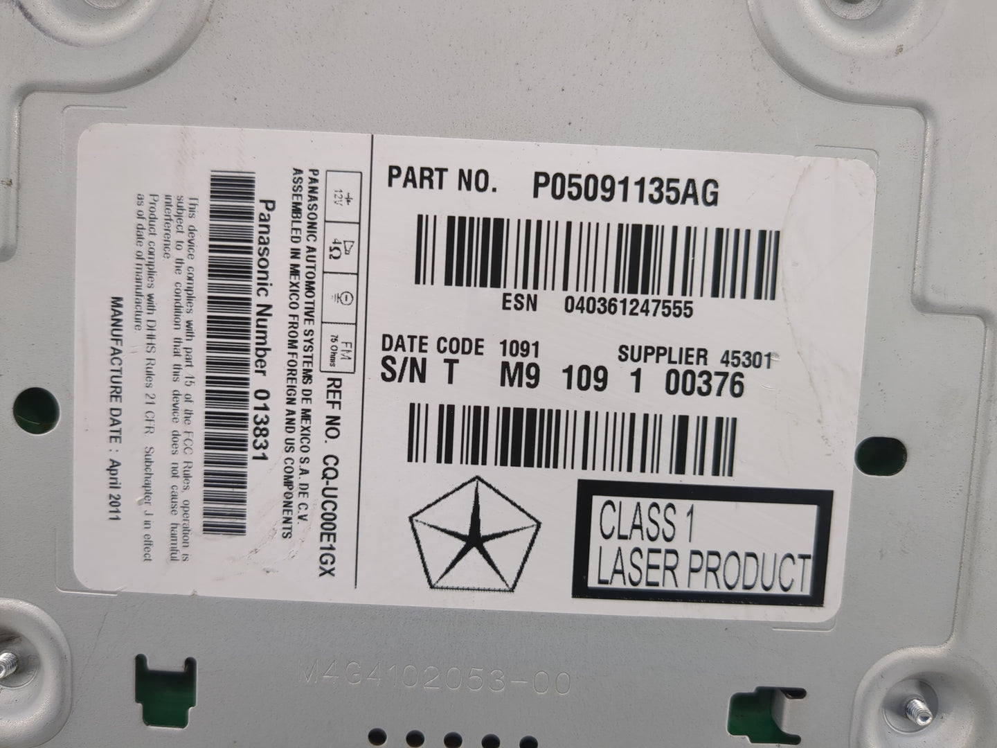 2013 Chrysler 300 Radio AM FM Cd Player Receiver Replacement P/N:P05091135AG Fits OEM Used Auto Parts - Oemusedautoparts1.co