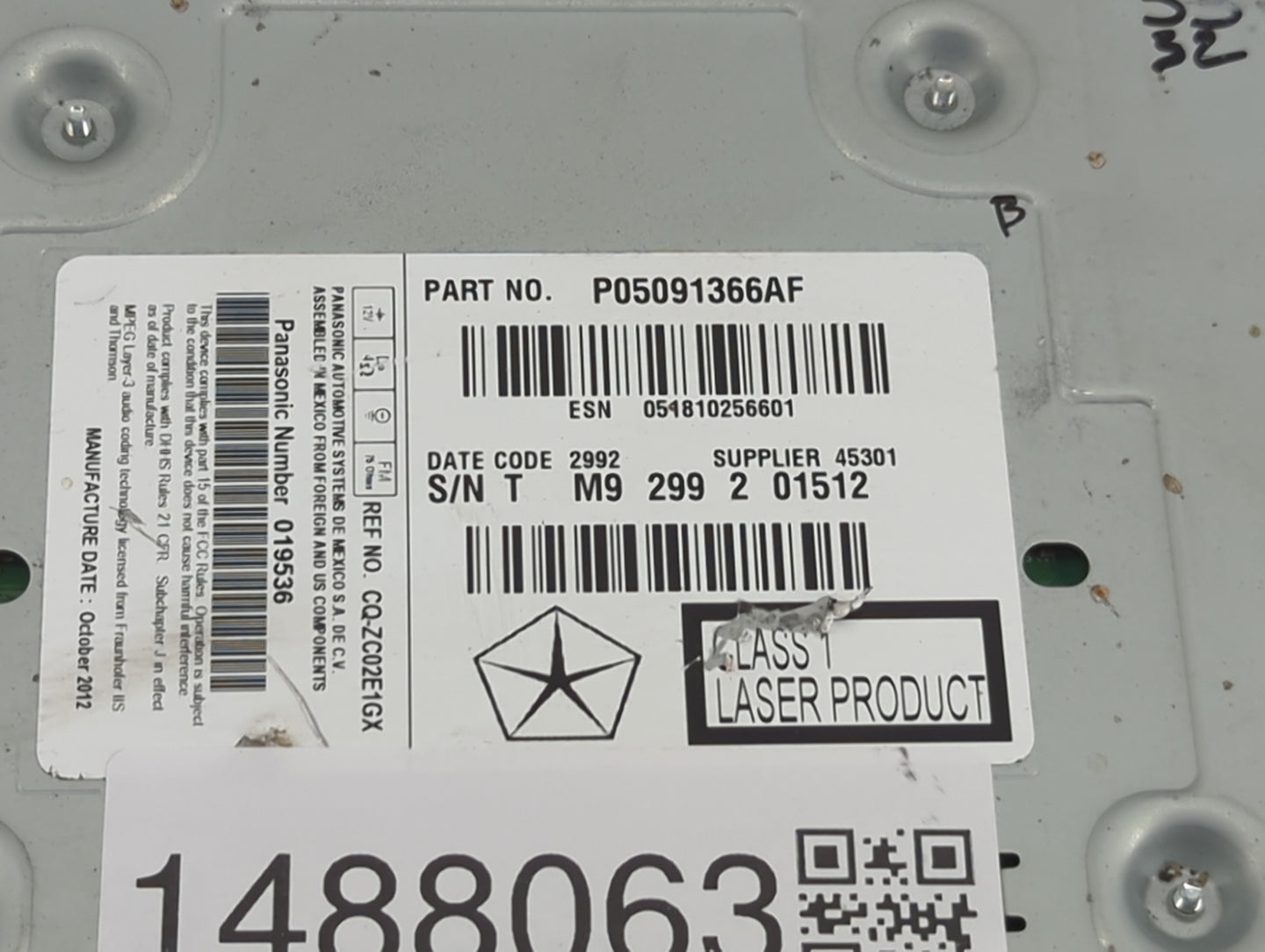 2012-2014 Chrysler 300 Radio AM FM Cd Player Receiver Replacement P/N:P05091366AF CQ-ZC02E1GX Fits Fits 2012 2013 2014 OEM U