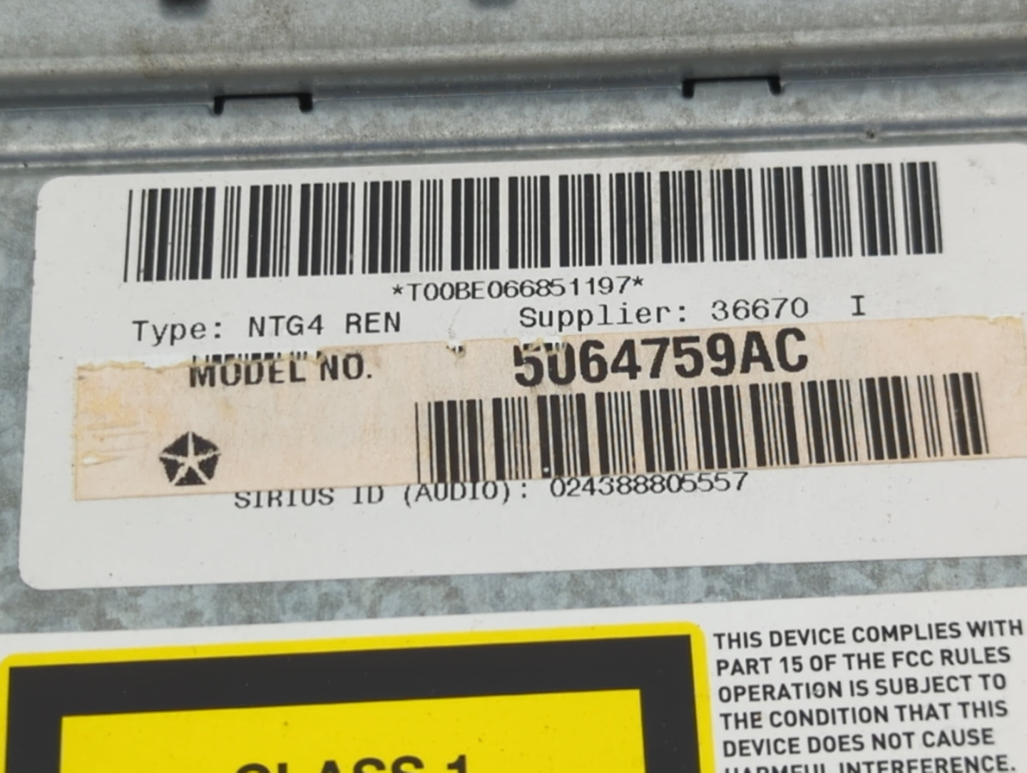 2013 Chrysler Town and Country Radio AM FM Cd Player Receiver Replacement P/N:5064759AC NTG4 REN Fits OEM Used Auto Parts - 