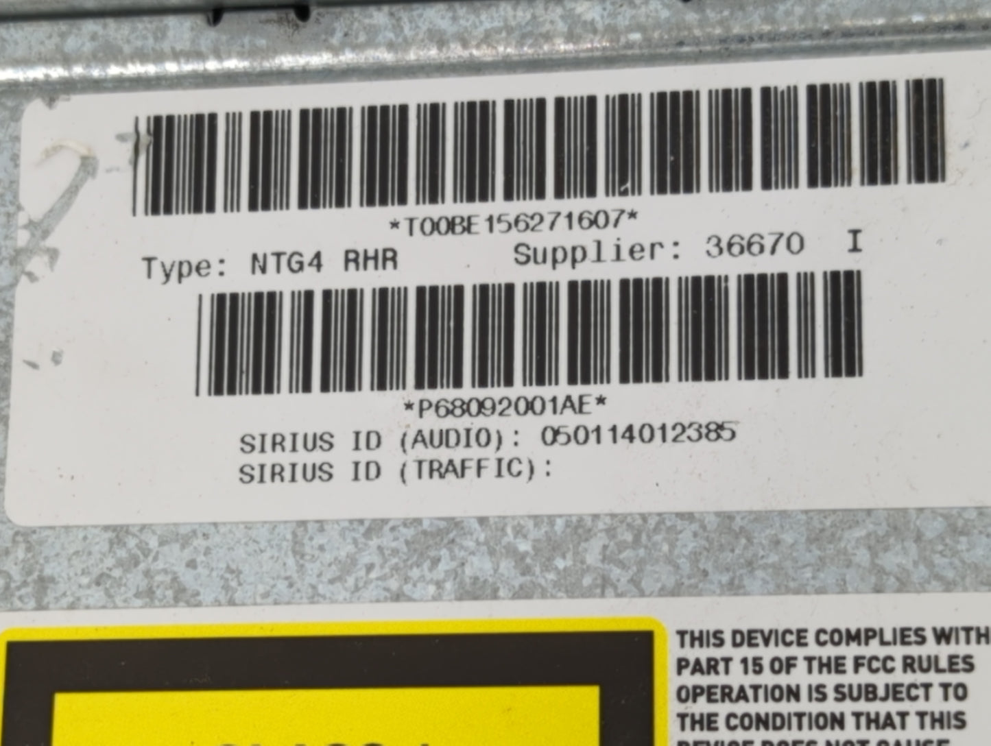 2013 Dodge Avenger Radio AM FM Cd Player Receiver Replacement P/N:P68092001AE P05091656AE Fits OEM Used Auto Parts - Oemused