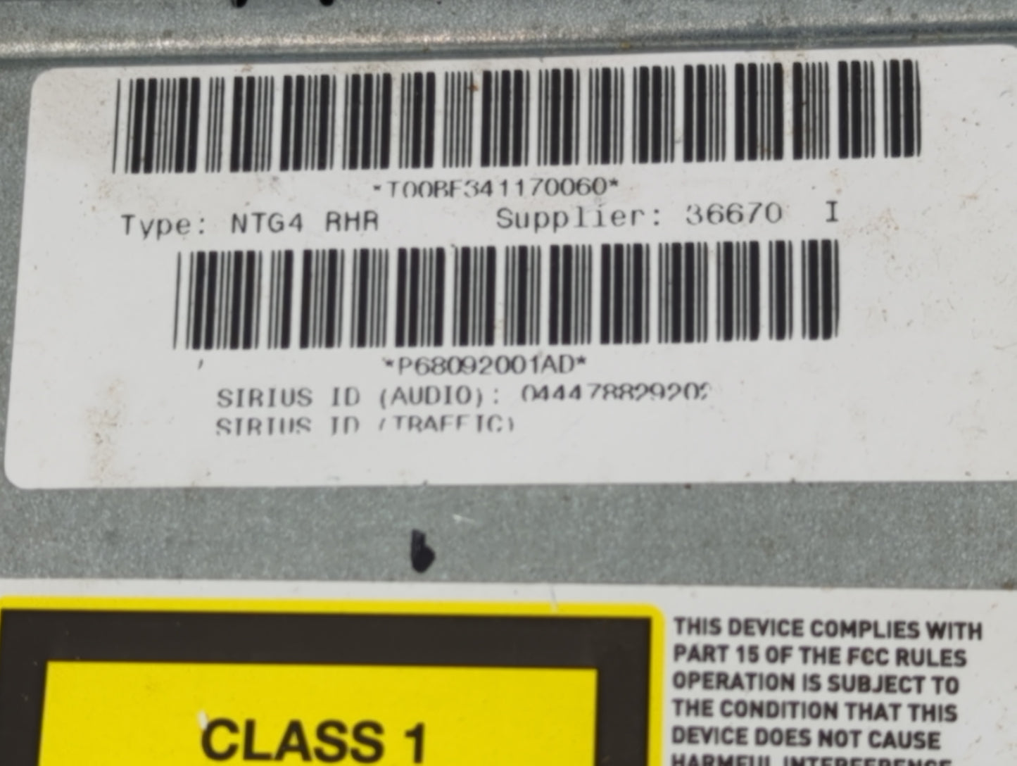 2013 Dodge Avenger Radio AM FM Cd Player Receiver Replacement P/N:P68092001AE P05091656AE Fits OEM Used Auto Parts - Oemused
