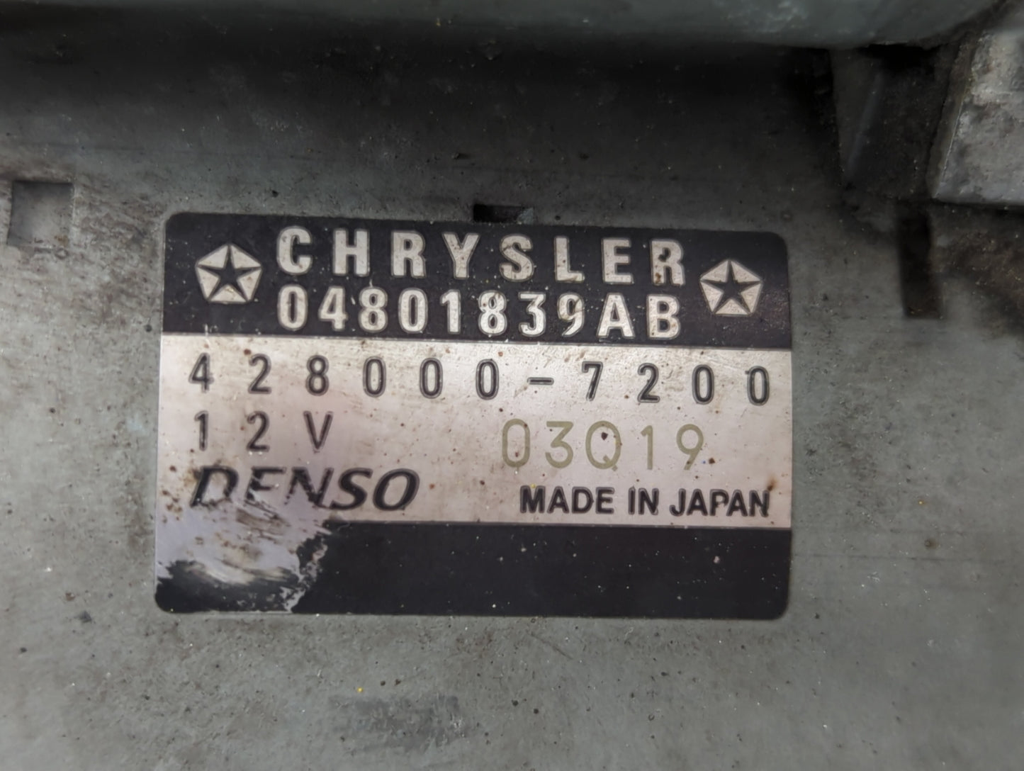 2013 Dodge Caravan Car Starter Motor Solenoid OEM P/N:428000-7200 04801839AB Fits OEM Used Auto Parts - Oemusedautoparts1.co