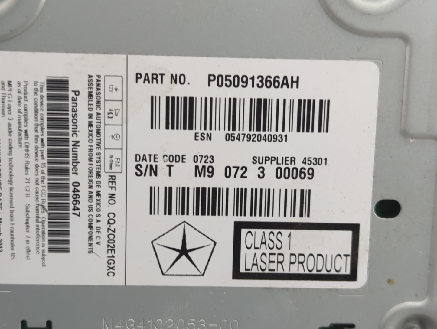 2013-2014 Dodge Charger Radio AM FM Cd Player Receiver Replacement P/N:P05091366AH CQ-ZC02E1GXC Fits Fits 2013 2014 OEM Used