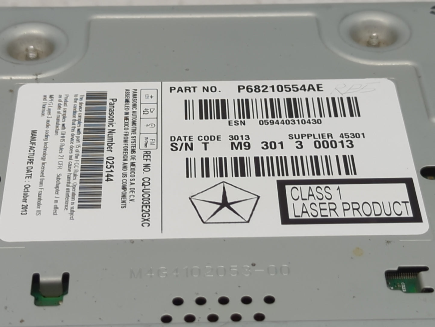 2014 Dodge Charger Radio AM FM Cd Player Receiver Replacement P/N:P68210554AE CQ-UC03E2GXC Fits OEM Used Auto Parts - Oemuse