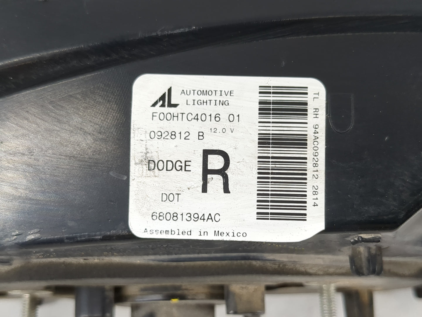 2013-2016 Dodge Dart Tail Light Assembly Passenger Right OEM P/N:68081394AC Fits Fits 2013 2014 2015 2016 OEM Used Auto Part
