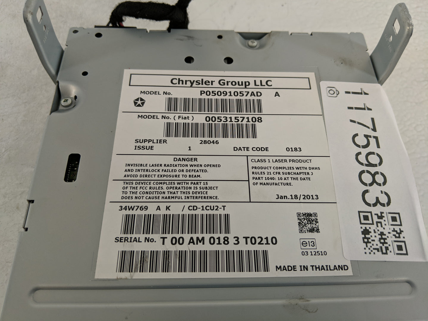 2013-2016 Dodge Dart Radio AM FM Cd Player Receiver Replacement P/N:P05091057AD Fits Fits 2013 2014 2015 2016 OEM Used Auto 