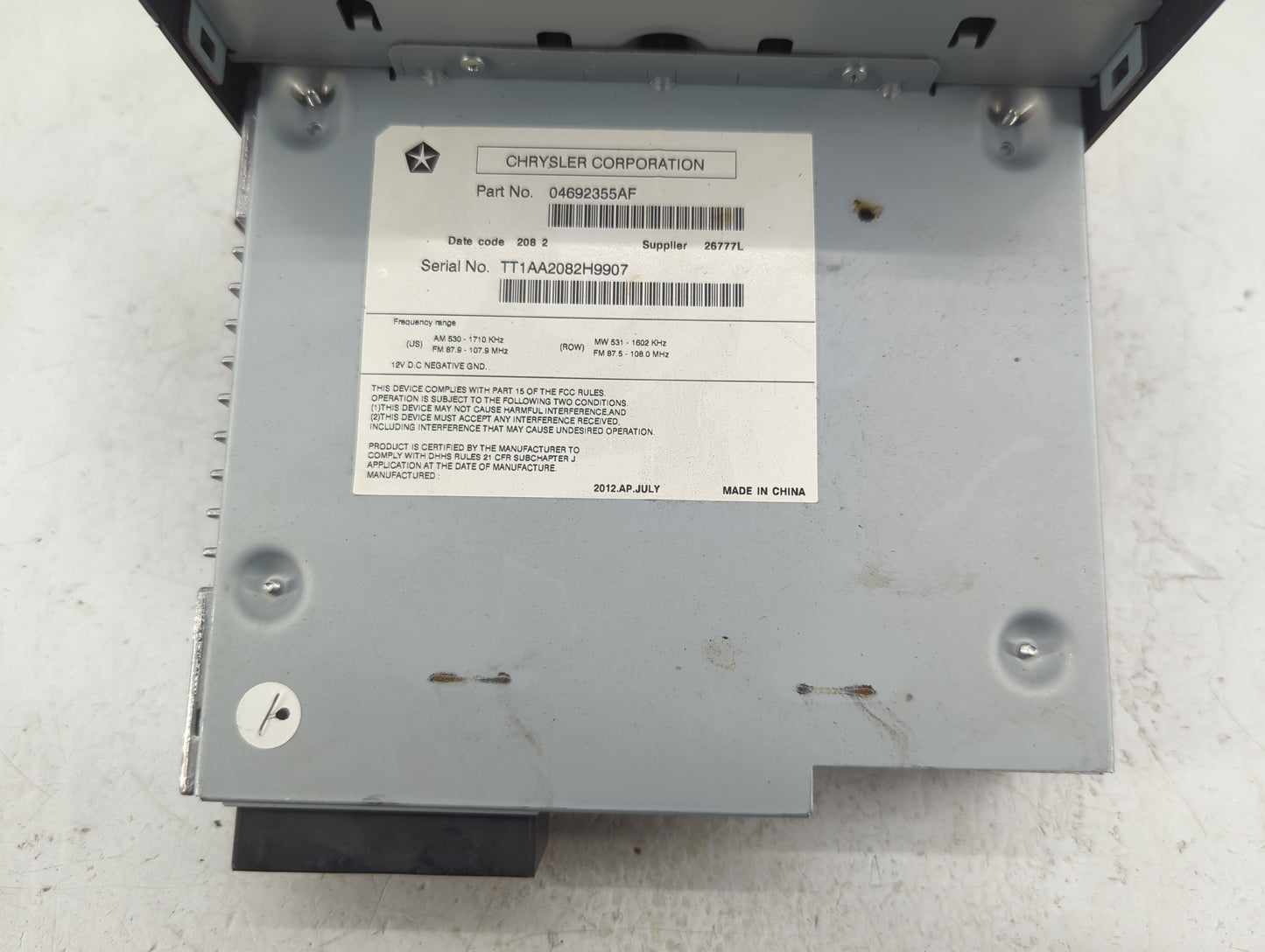 2013-2014 Dodge Dart Radio AM FM Cd Player Receiver Replacement P/N:04692355AF Fits Fits 2013 2014 OEM Used Auto Parts - Oem