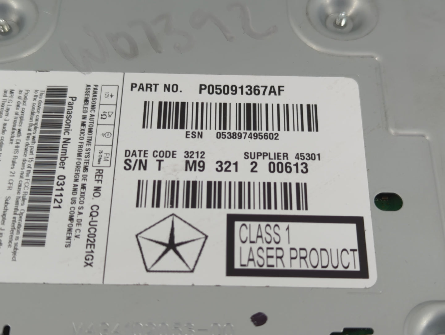 2014 Dodge Journey Radio AM FM Cd Player Receiver Replacement P/N:P05091367AF P68210554AH Fits OEM Used Auto Parts - Oemused
