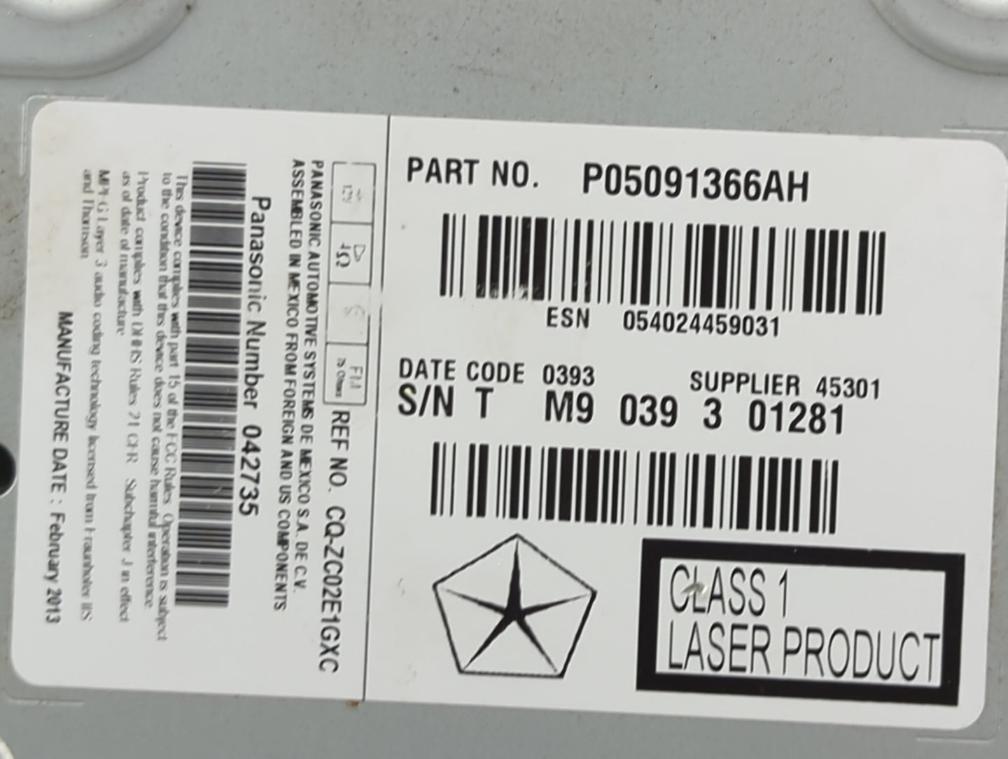 2013 Dodge Journey Radio AM FM Cd Player Receiver Replacement P/N:P05091366AH CQ-ZC02E1GXC, M4G4102036-00 Fits OEM Used Auto