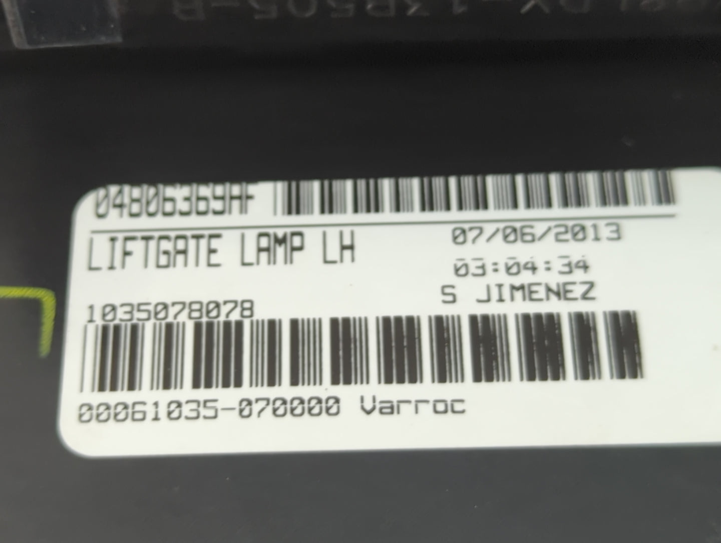 2013 Dodge Journey Tail Light Assembly Driver Left OEM P/N:04896369AF Fits OEM Used Auto Parts - Oemusedautoparts1.com