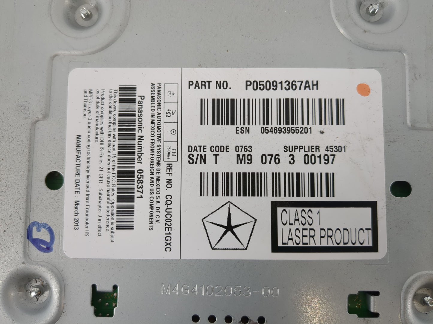 2013 Dodge Journey Radio AM FM Cd Player Receiver Replacement P/N:P05091367AH Fits OEM Used Auto Parts - Oemusedautoparts1.c