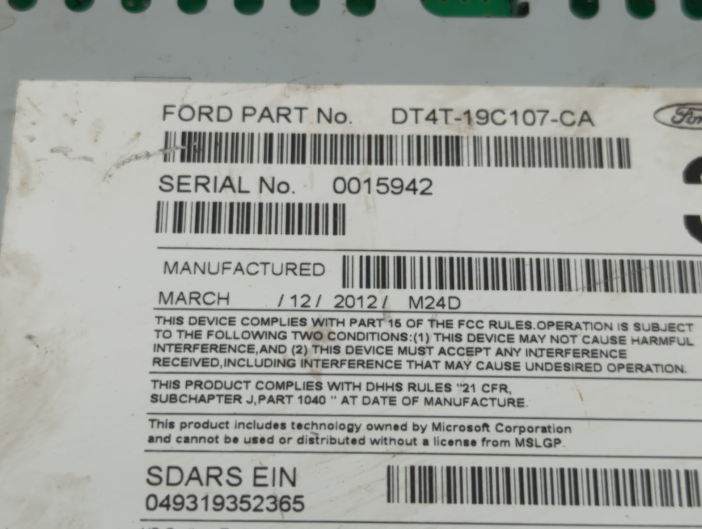2013 Ford Edge Radio AM FM Cd Player Receiver Replacement P/N:DT4T-19C107-CA Fits OEM Used Auto Parts - Oemusedautoparts1.co