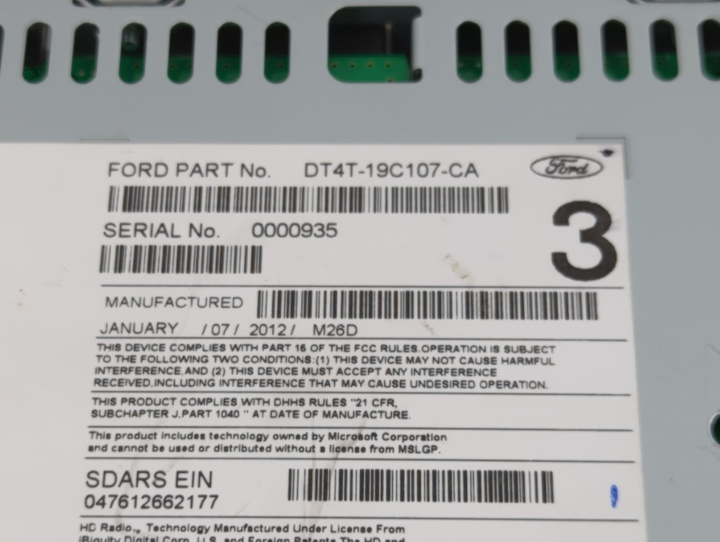 2013 Ford Edge Radio AM FM Cd Player Receiver Replacement P/N:DT4T-19C107-CA Fits OEM Used Auto Parts - Oemusedautoparts1.co