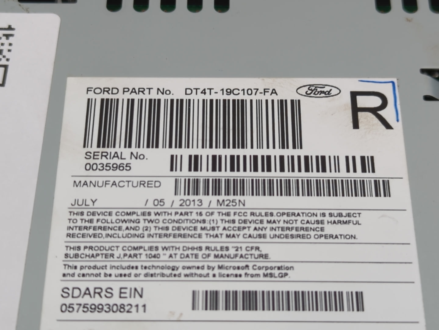 2013 Ford Edge Radio AM FM Cd Player Receiver Replacement P/N:DT4T-19C107-FA Fits OEM Used Auto Parts - Oemusedautoparts1.co
