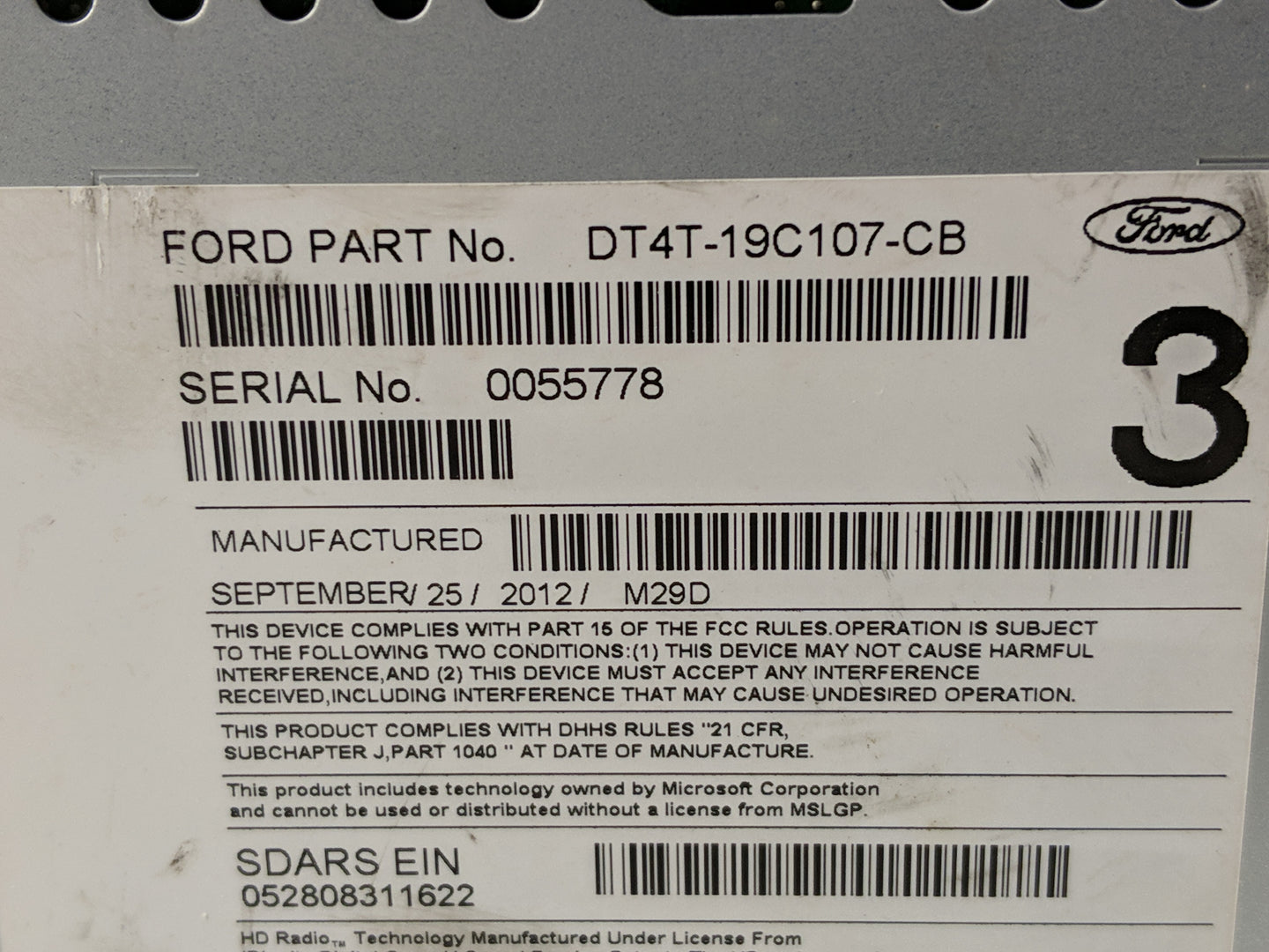 2013 Ford Edge Radio AM FM Cd Player Receiver Replacement P/N:DT4T-19C107-CB Fits OEM Used Auto Parts - Oemusedautoparts1.co