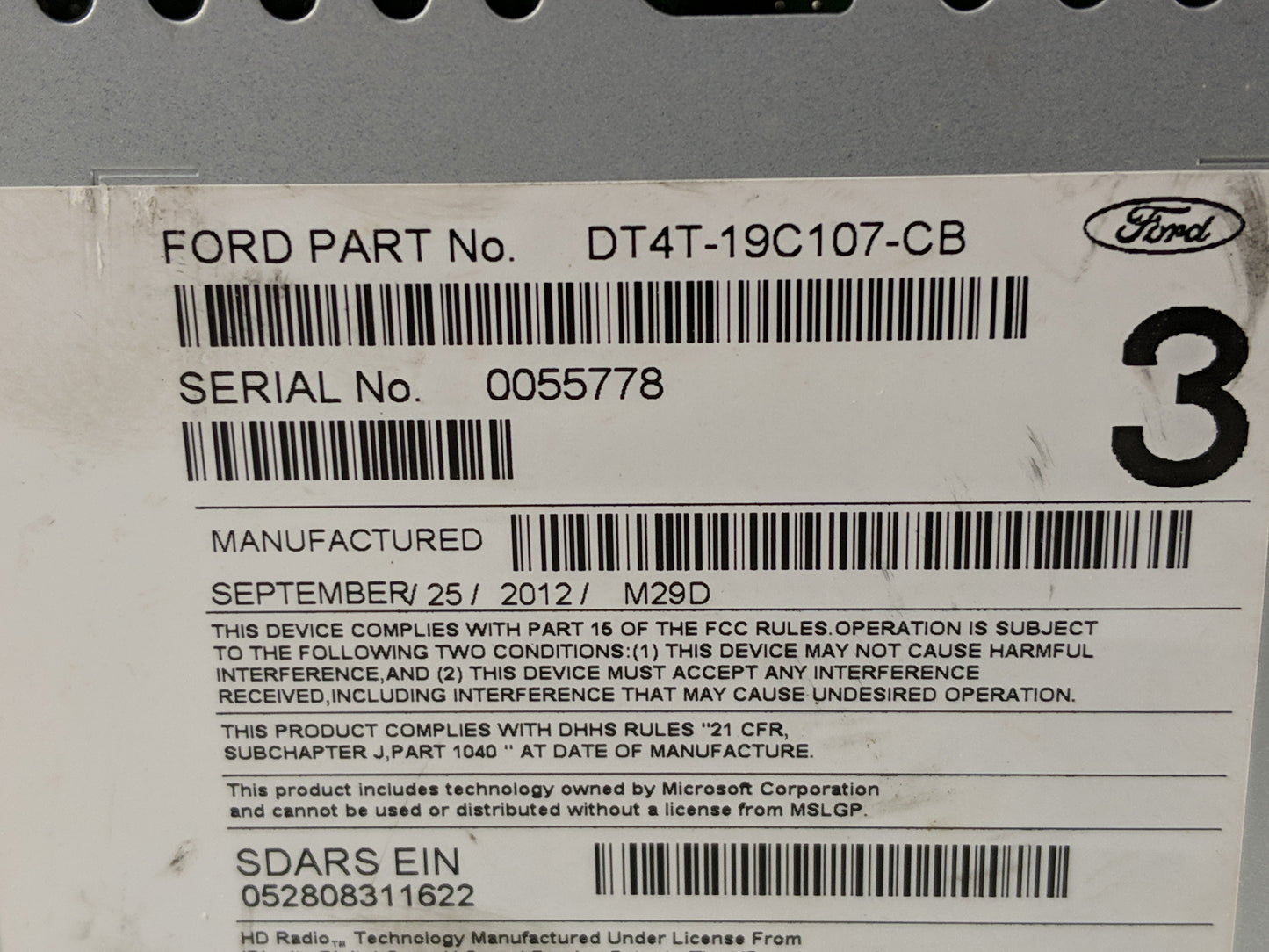 2013 Ford Edge Radio AM FM Cd Player Receiver Replacement P/N:DT4T-19C107-CB Fits OEM Used Auto Parts - Oemusedautoparts1.co